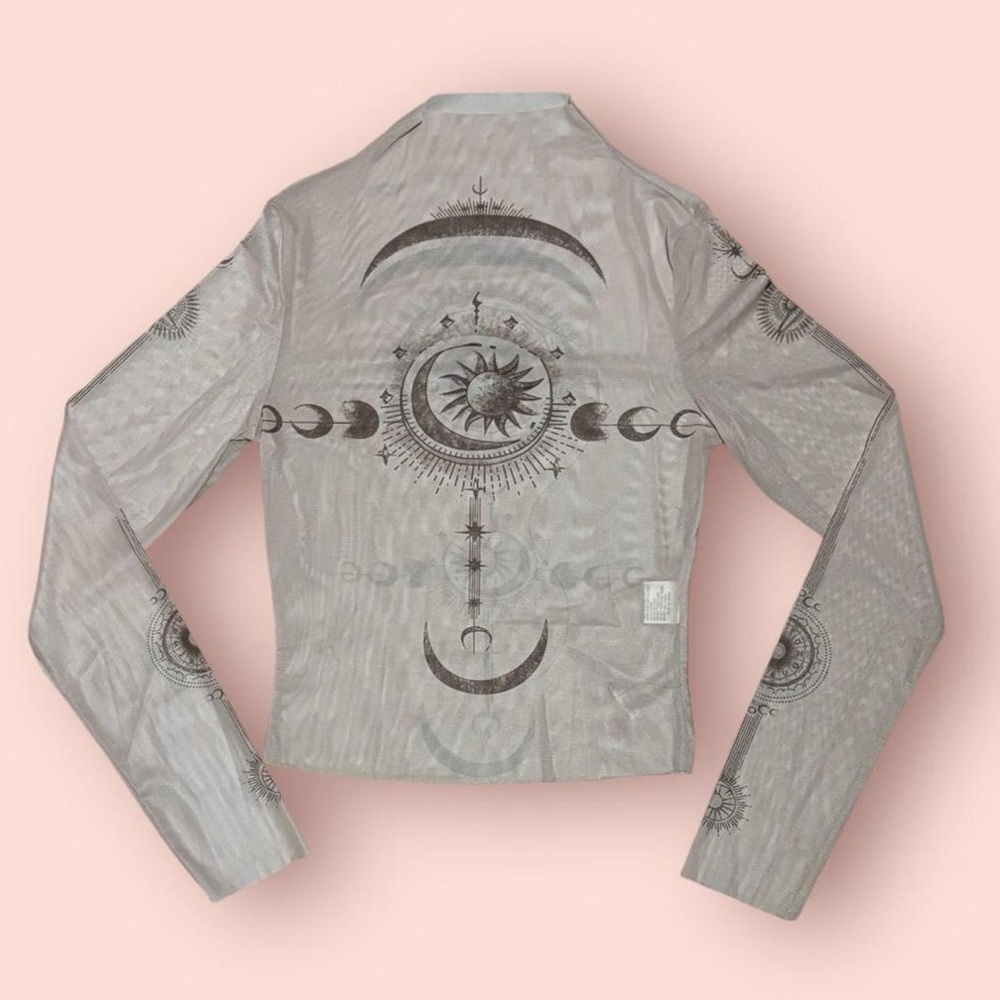 Y2K astrology cosmic celestial bodies printed sheer top size S